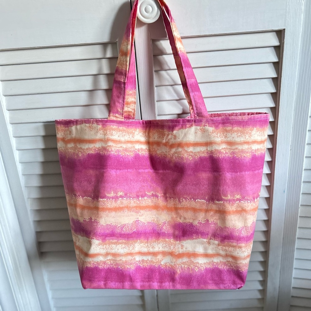 Hand Crafted Pink Tie Dye Tote Bag Fabric All Purpose Market Carrying Purse - Picture 8 of 8